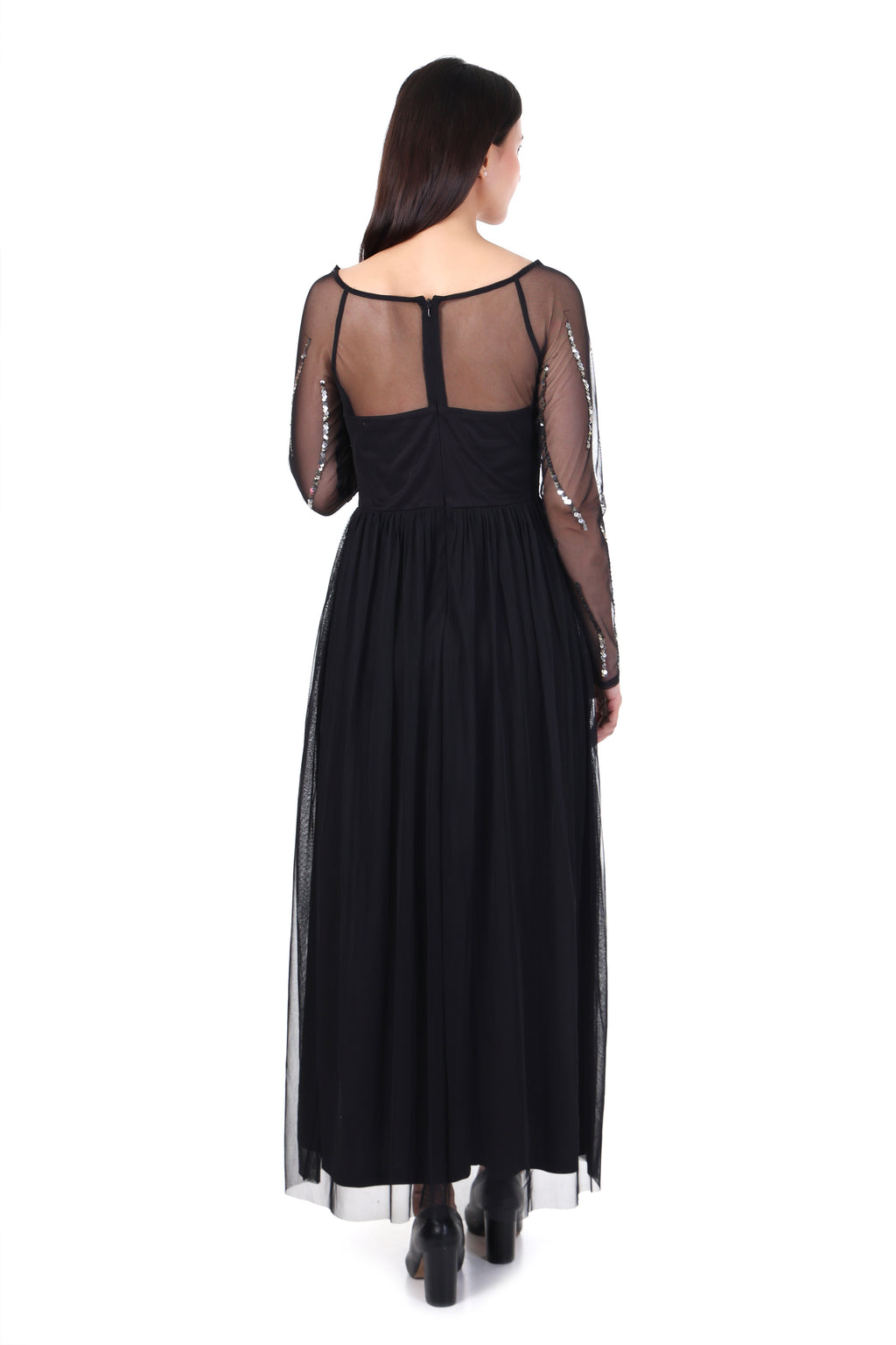 Fam India Black Sequin Embellished Maxi Dress for Women | Party & Evening Gown